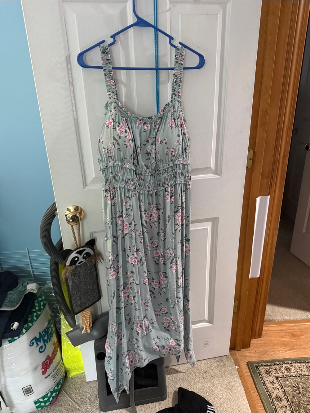 No Boundaries Sage Floral Smocked Maxi Dress with Pink Blossoms